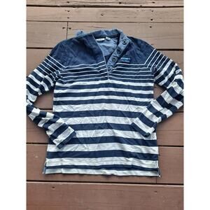 LL Bean Striped Rugby Shirt Womens XS White Blue Long Sleeve Henley Soft Cotton